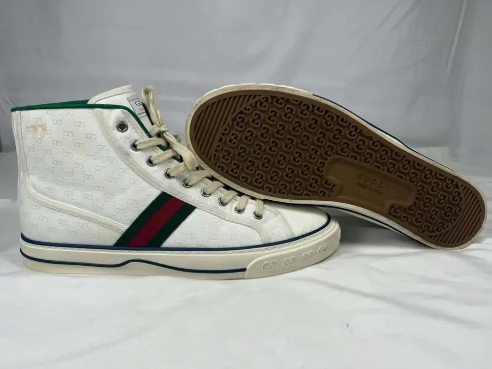 Men's Size 11.5 Gucci Tennis 1977 White GG Canvas Web Hight Top SPB-JB 366629